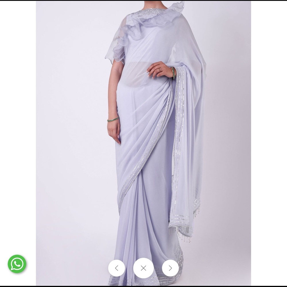 Stunning power-blue ruffles saree with blouse